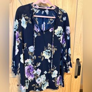Elegant Floral Women's Blouse in Navy and Purple
